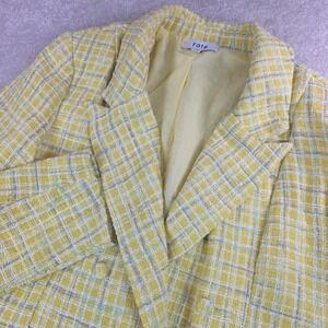 Fate Blazer Jacket Womens S Yellow Plaid Tweed Lined Double Breasted Notch Lapel